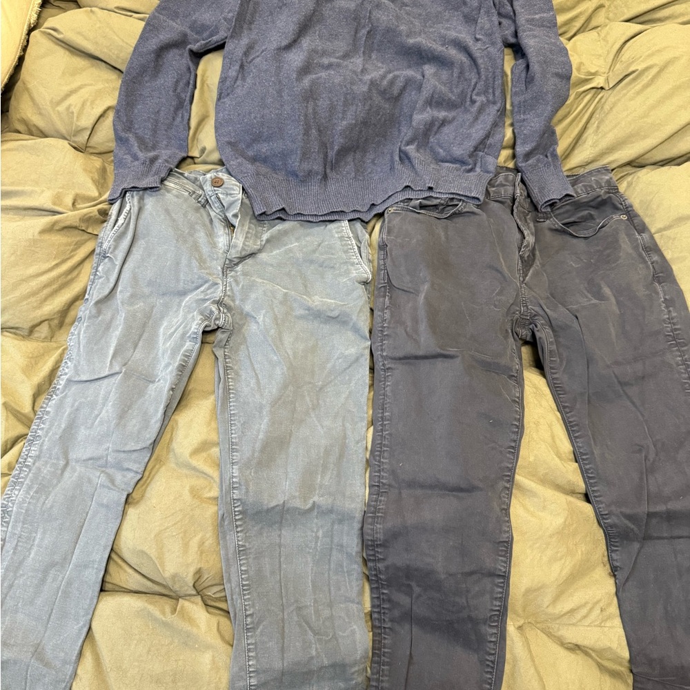 Lot of two American Eagle Outfitters Blue Denim Pants and Cotton quarter zip